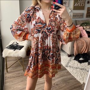 Free People | Tunic Dress Paisley Blouse Sleeve Small